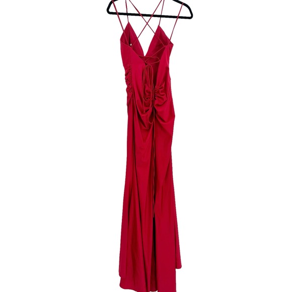 XSCAPE Stretch Satin Strappy Side-gathered High-slit Dress In Red Size 6 NWOT - Picture 11 of 11